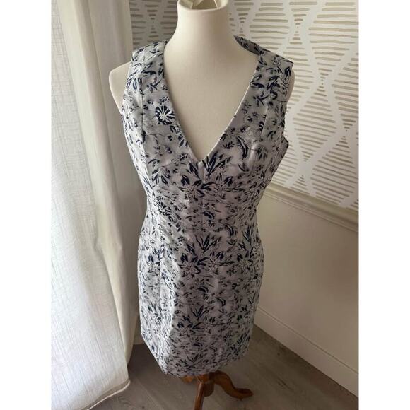 b Michael America Size 6 Navy Silver Jacquard Tank Cocktail Dress NWT - Picture 2 of 7